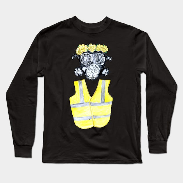 Gas Mask and Yellow vest Long Sleeve T-Shirt by AnnArtshock